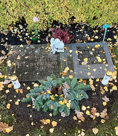 Motalagraven 2026 med allhelgonaljus krans ljungträd och en rosa ros Motalagraven 2026 med allhelgonaljus krans ljungträd och en rosa ros